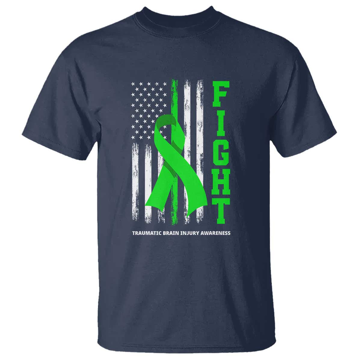 Traumatic Brain Injury Awareness T Shirt Fight TBI American US Flag TS02 Navy Print Your Wear