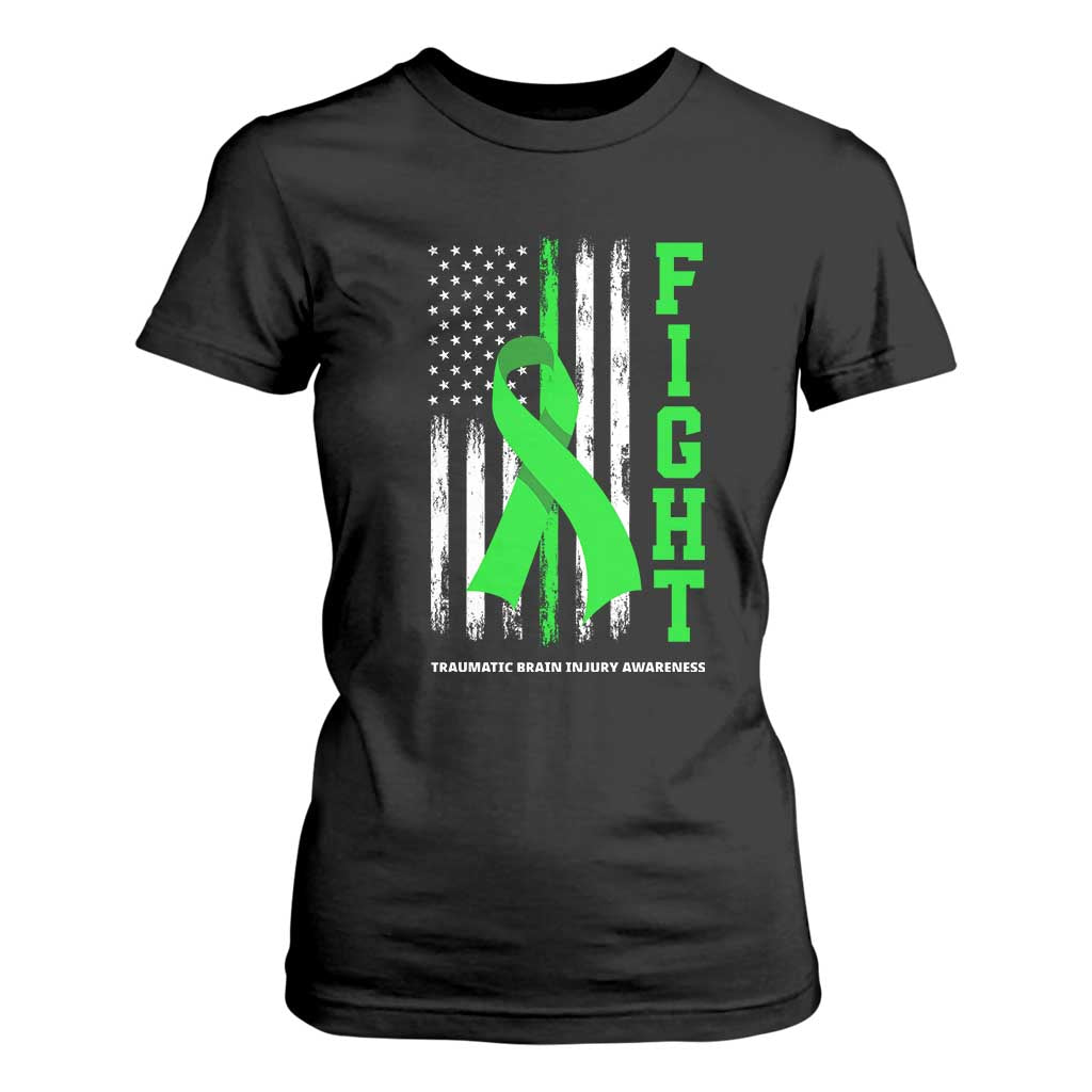 Traumatic Brain Injury Awareness T Shirt For Women Fight TBI American US Flag TS02 Black Print Your Wear
