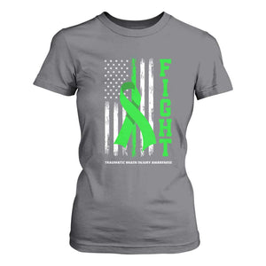 Traumatic Brain Injury Awareness T Shirt For Women Fight TBI American US Flag TS02 Charcoal Print Your Wear