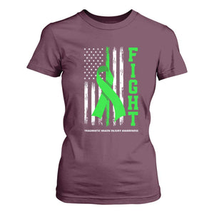 Traumatic Brain Injury Awareness T Shirt For Women Fight TBI American US Flag TS02 Maroon Print Your Wear