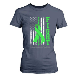 Traumatic Brain Injury Awareness T Shirt For Women Fight TBI American US Flag TS02 Navy Print Your Wear