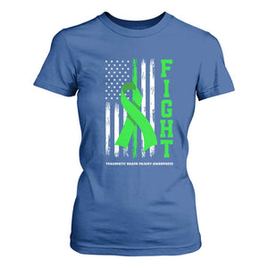 Traumatic Brain Injury Awareness T Shirt For Women Fight TBI American US Flag TS02 Royal Blue Print Your Wear