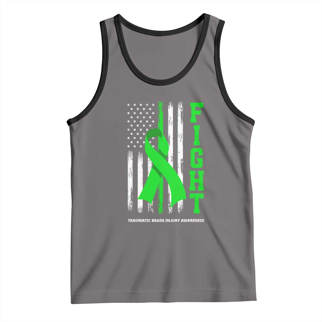 Traumatic Brain Injury Awareness Tank Top Fight TBI American US Flag TS02 Deep Heather Black Print Your Wear