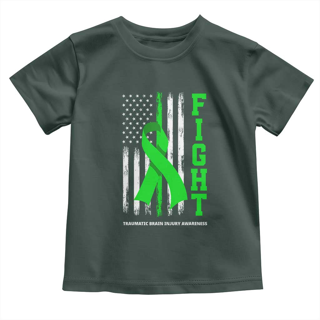 Traumatic Brain Injury Awareness Toddler T Shirt Fight TBI American US Flag TS02 Dark Forest Green Print Your Wear
