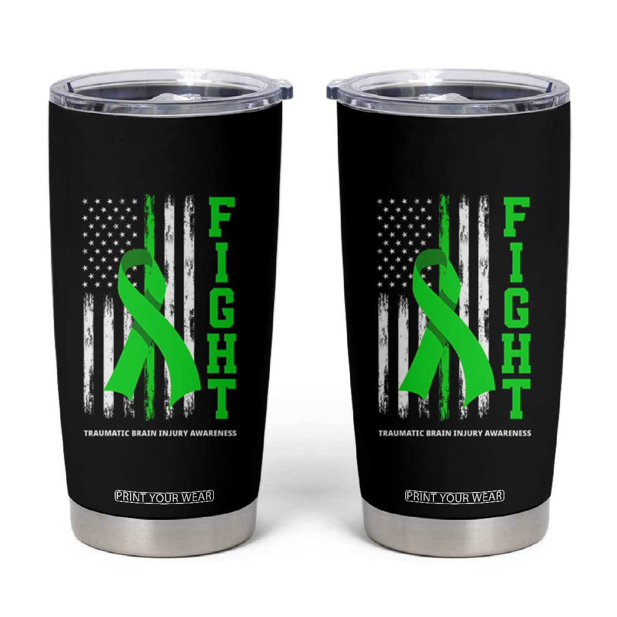 Traumatic Brain Injury Awareness Tumbler Cup Fight TBI American US Flag TS02 Black Print Your Wear