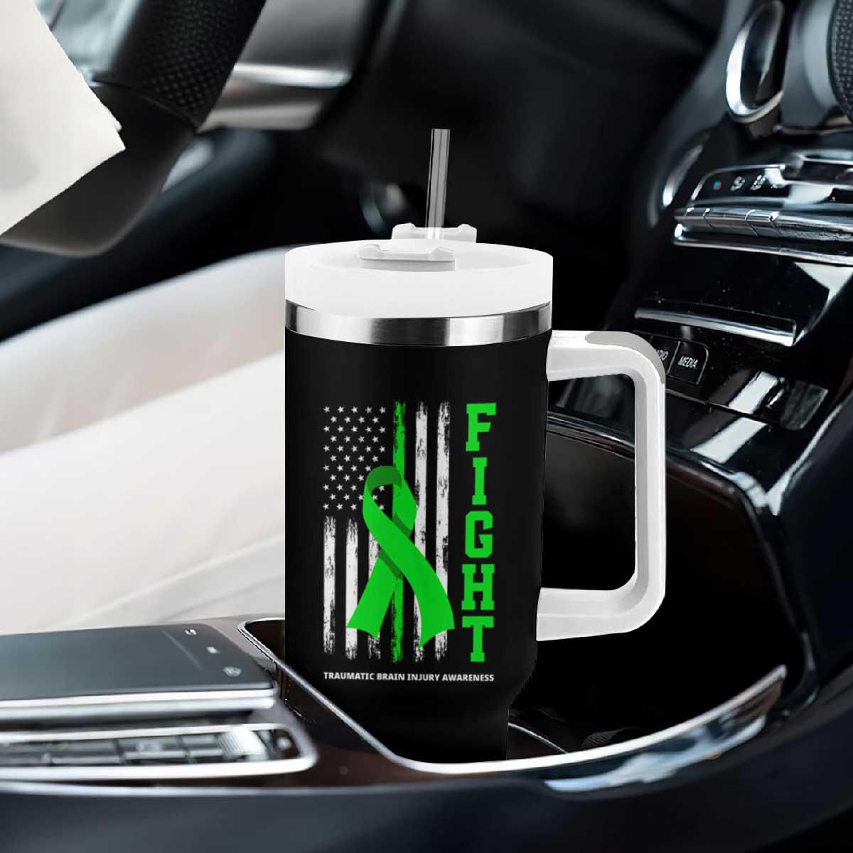 Traumatic Brain Injury Awareness Tumbler With Handle Fight TBI American US Flag TS02 Print Your Wear