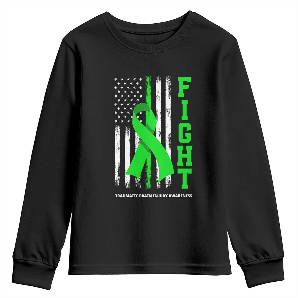 Traumatic Brain Injury Awareness Youth Sweatshirt Fight TBI American US Flag TS02 Black Print Your Wear