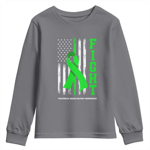 Traumatic Brain Injury Awareness Youth Sweatshirt Fight TBI American US Flag TS02 Charcoal Print Your Wear