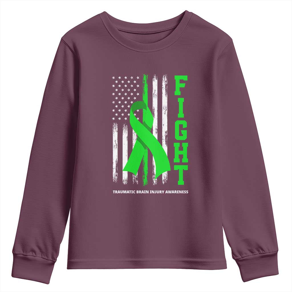 Traumatic Brain Injury Awareness Youth Sweatshirt Fight TBI American US Flag TS02 Maroon Print Your Wear