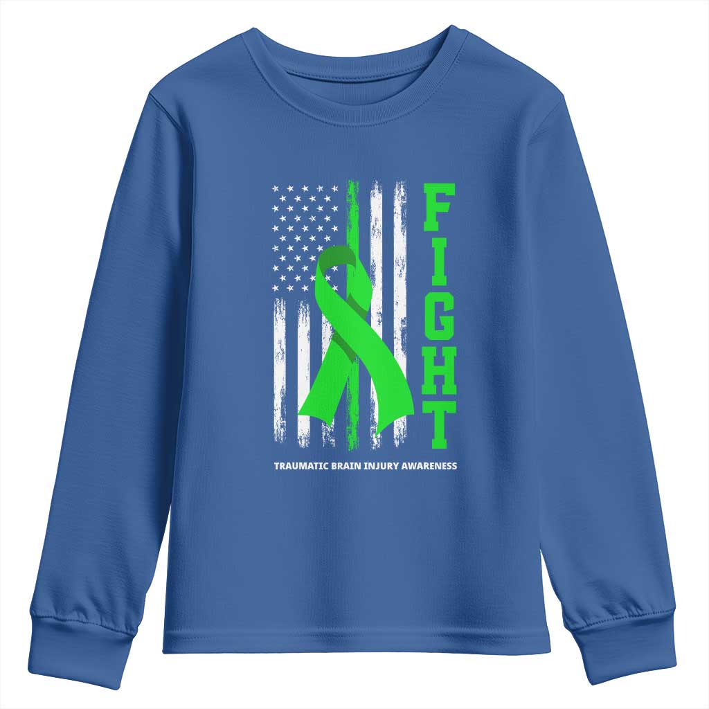 Traumatic Brain Injury Awareness Youth Sweatshirt Fight TBI American US Flag TS02 Royal Blue Print Your Wear