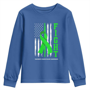 Traumatic Brain Injury Awareness Youth Sweatshirt Fight TBI American US Flag TS02 Royal Blue Print Your Wear