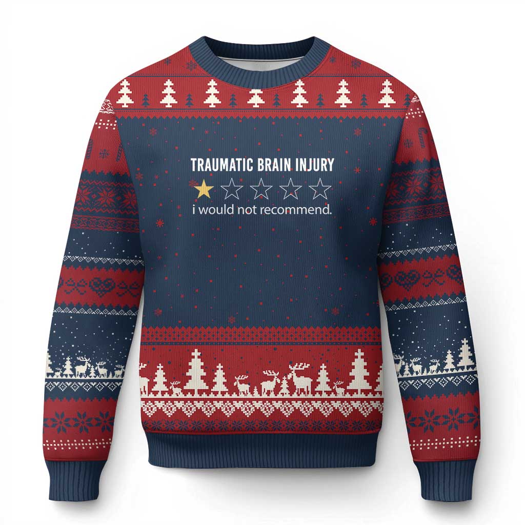 Traumatic Brain Injury Awareness Ugly Christmas Sweater I Would Not Recommend TBI Warrior TS02 Navy Red Print Your Wear