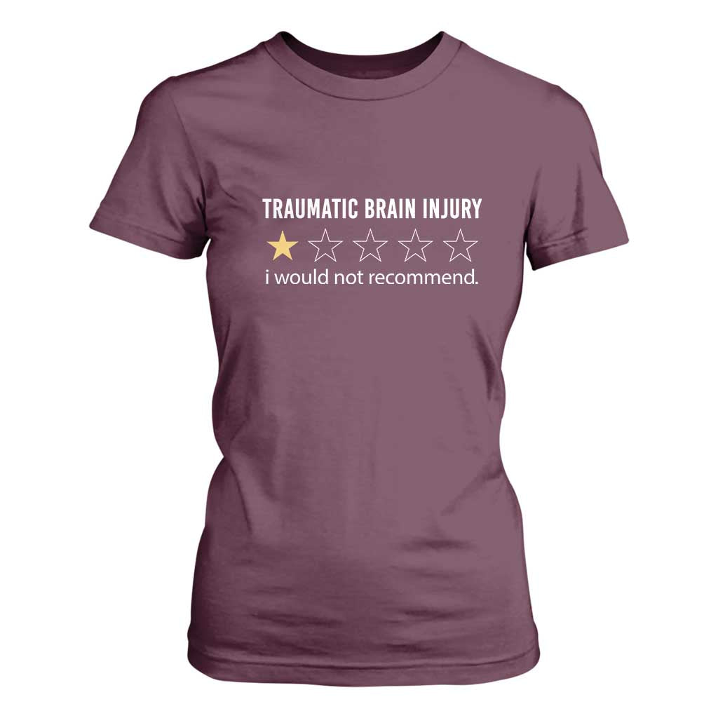 Traumatic Brain Injury Awareness T Shirt For Women I Would Not Recommend TBI Warrior TS02 Maroon Print Your Wear