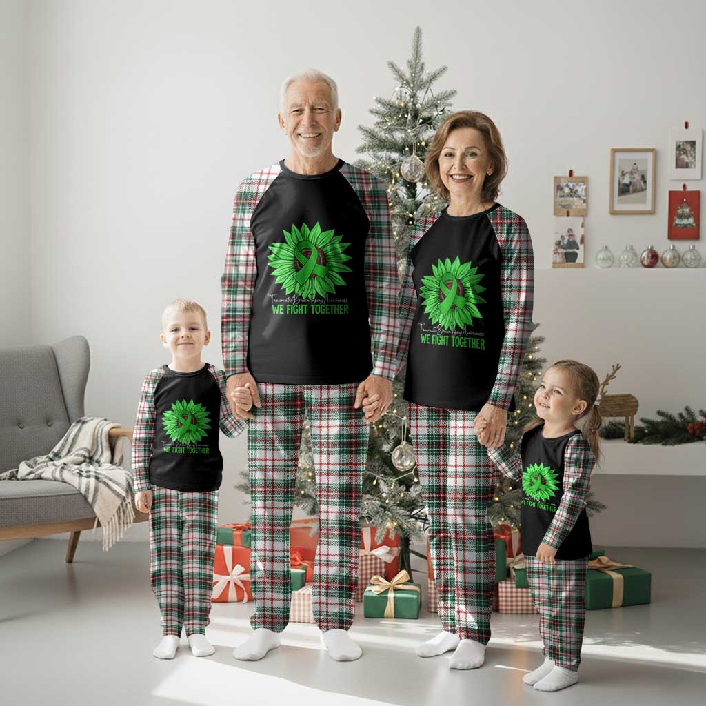 Traumatic Brain Injury Awareness Plaid Pajama Set TBI We Fight Together Green Sunflower TS02 Christmas Plaid Print Your Wear