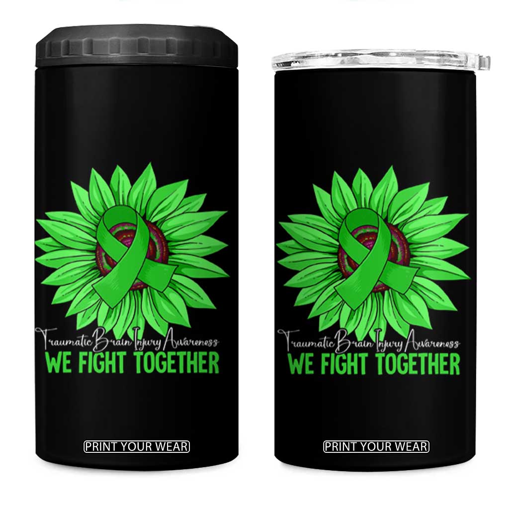 Traumatic Brain Injury Awareness 4 in 1 Can Cooler Tumbler TBI We Fight Together Green Sunflower TS02 One Size: 16 oz Black Print Your Wear