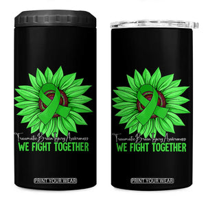 Traumatic Brain Injury Awareness 4 in 1 Can Cooler Tumbler TBI We Fight Together Green Sunflower TS02 One Size: 16 oz Black Print Your Wear