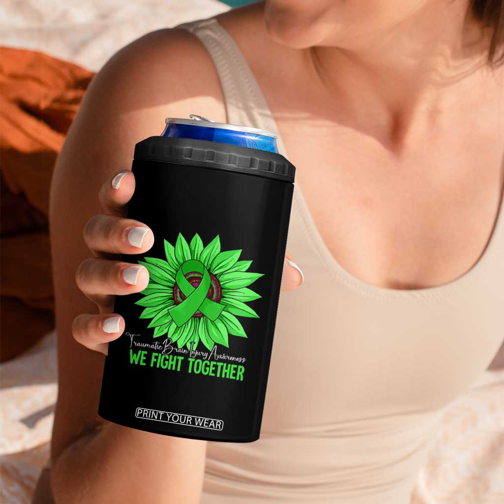 Traumatic Brain Injury Awareness 4 in 1 Can Cooler Tumbler TBI We Fight Together Green Sunflower TS02 Print Your Wear