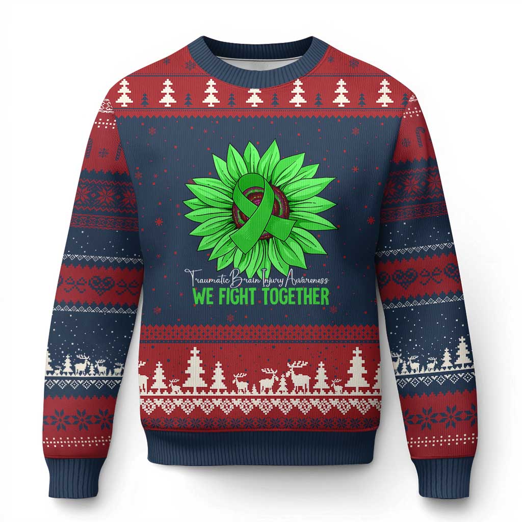 Traumatic Brain Injury Awareness Ugly Christmas Sweater TBI We Fight Together Green Sunflower TS02 Navy Red Print Your Wear