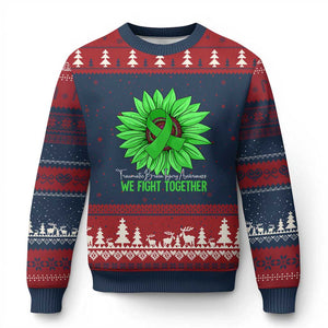 Traumatic Brain Injury Awareness Ugly Christmas Sweater TBI We Fight Together Green Sunflower TS02 Navy Red Print Your Wear