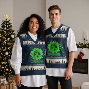 Traumatic Brain Injury Awareness V-Neck Knit Sweater Vest TBI We Fight Together Green Sunflower TS02 Navy Beige Print Your Wear