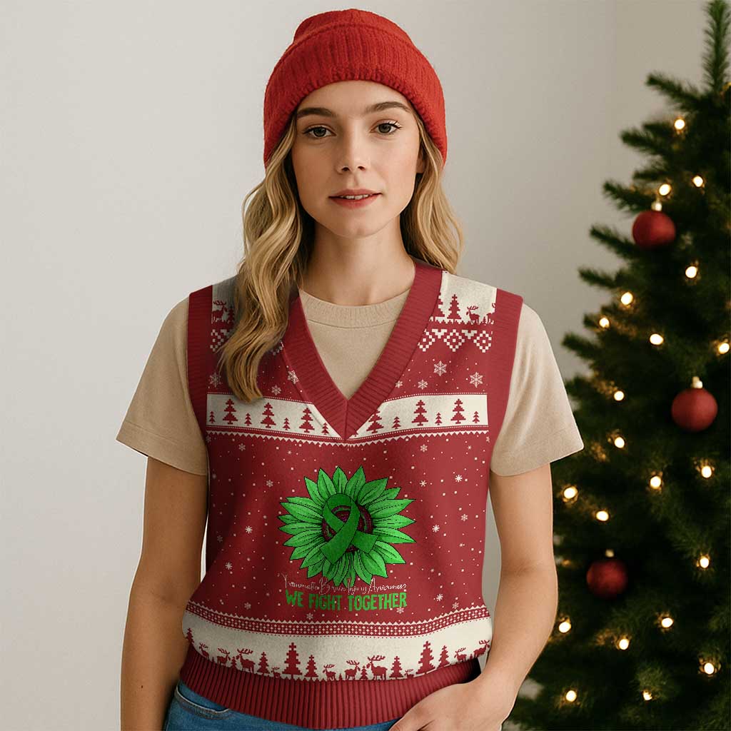 Traumatic Brain Injury Awareness V-Neck Knit Sweater Vest TBI We Fight Together Green Sunflower TS02 Red Beige Print Your Wear