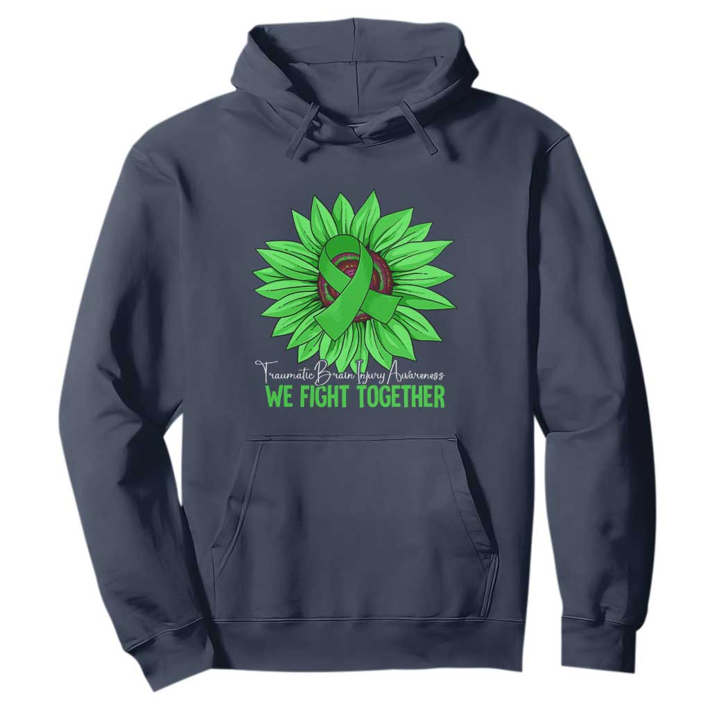 Traumatic Brain Injury Awareness Hoodie TBI We Fight Together Green Sunflower TS02 Navy Print Your Wear