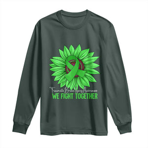 Traumatic Brain Injury Awareness Long Sleeve Shirt TBI We Fight Together Green Sunflower TS02 Dark Forest Green Print Your Wear