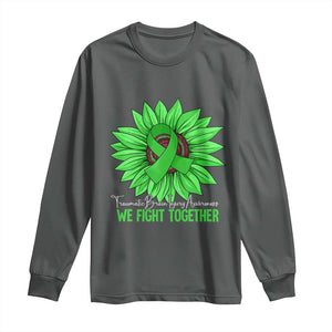 Traumatic Brain Injury Awareness Long Sleeve Shirt TBI We Fight Together Green Sunflower TS02 Dark Heather Print Your Wear