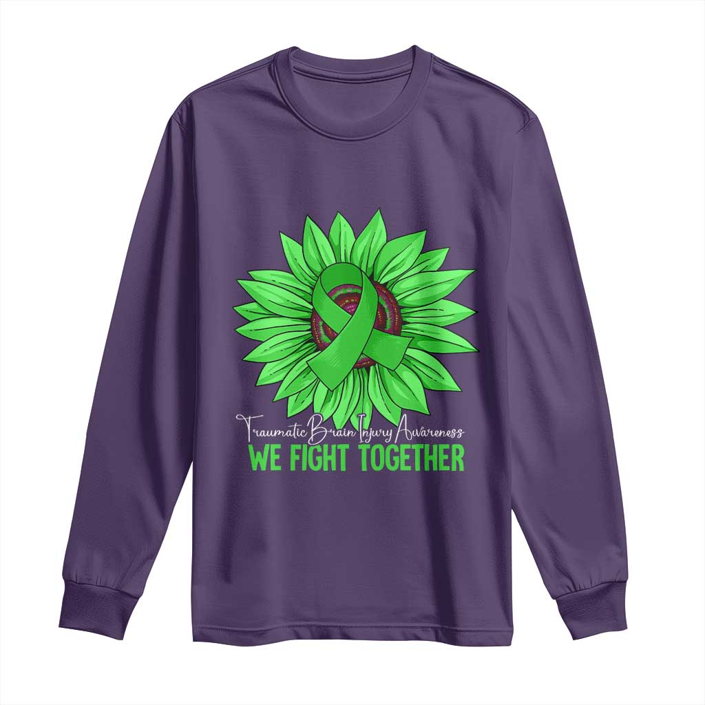 Traumatic Brain Injury Awareness Long Sleeve Shirt TBI We Fight Together Green Sunflower TS02 Purple Print Your Wear