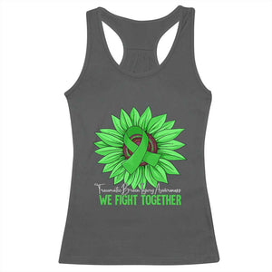 Traumatic Brain Injury Awareness Racerback Tank Top TBI We Fight Together Green Sunflower TS02 Dark Heather Print Your Wear