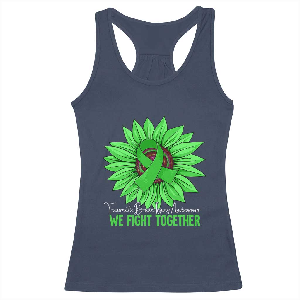 Traumatic Brain Injury Awareness Racerback Tank Top TBI We Fight Together Green Sunflower TS02 Navy Print Your Wear
