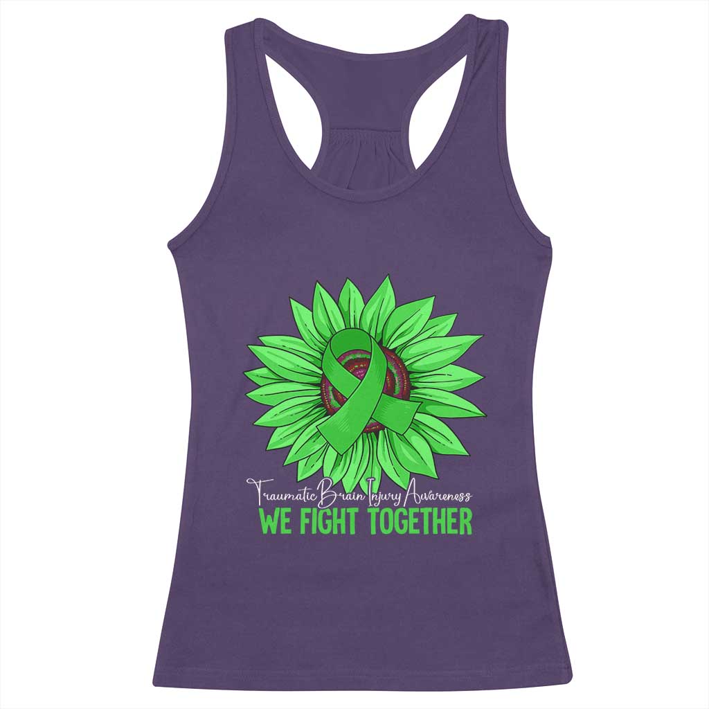 Traumatic Brain Injury Awareness Racerback Tank Top TBI We Fight Together Green Sunflower TS02 Purple Print Your Wear