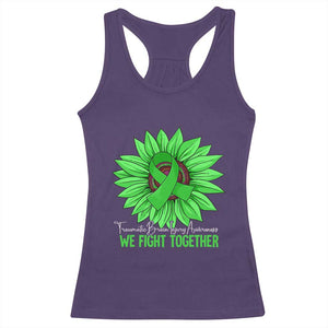 Traumatic Brain Injury Awareness Racerback Tank Top TBI We Fight Together Green Sunflower TS02 Purple Print Your Wear