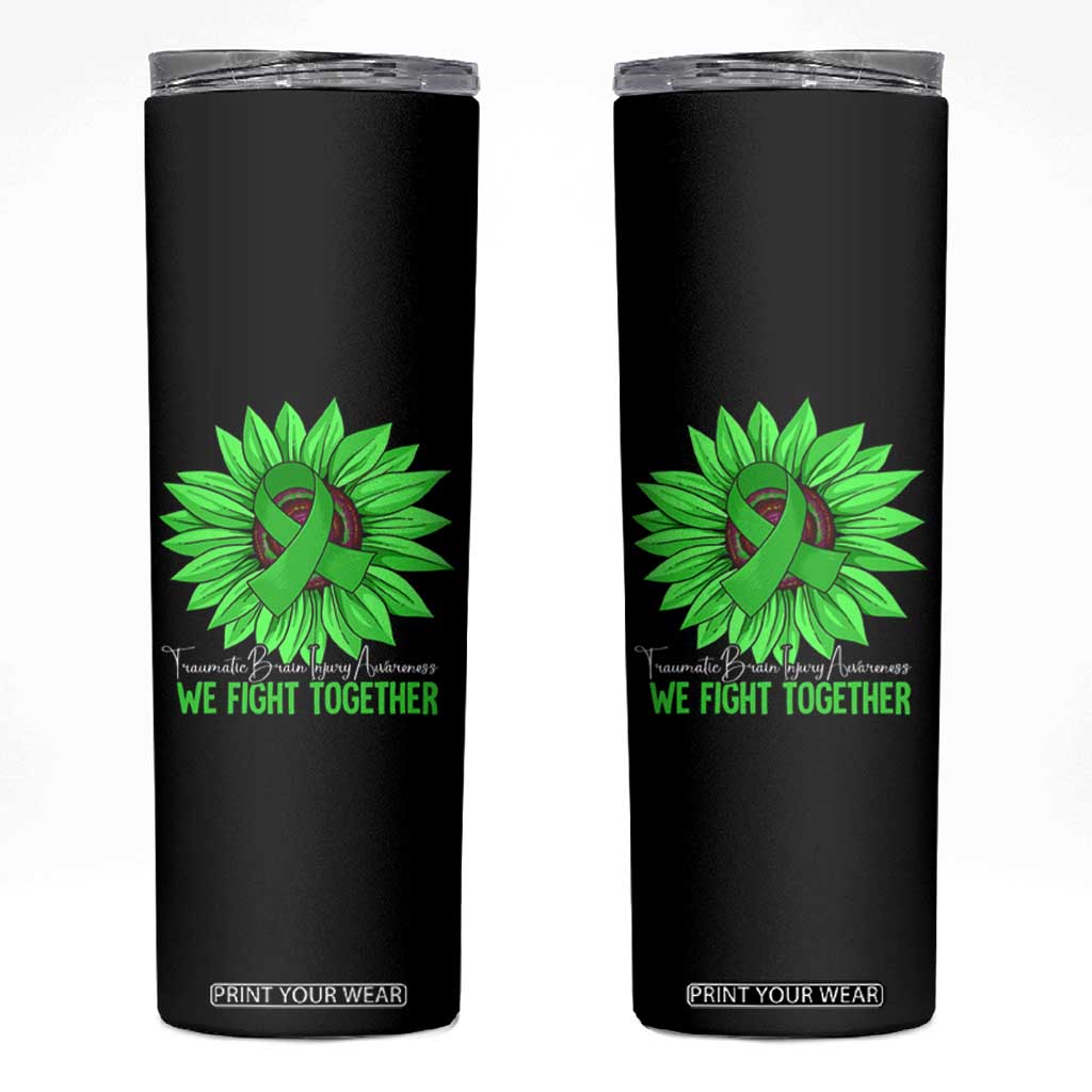 Traumatic Brain Injury Awareness Skinny Tumbler TBI We Fight Together Green Sunflower TS02 Black Print Your Wear