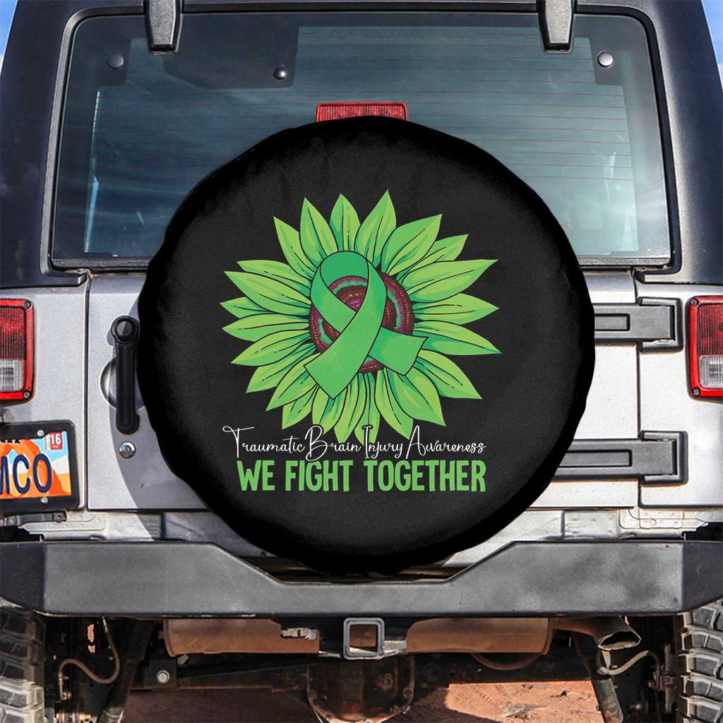 Traumatic Brain Injury Awareness Spare Tire Cover TBI We Fight Together Green Sunflower TS02 No hole Black Print Your Wear