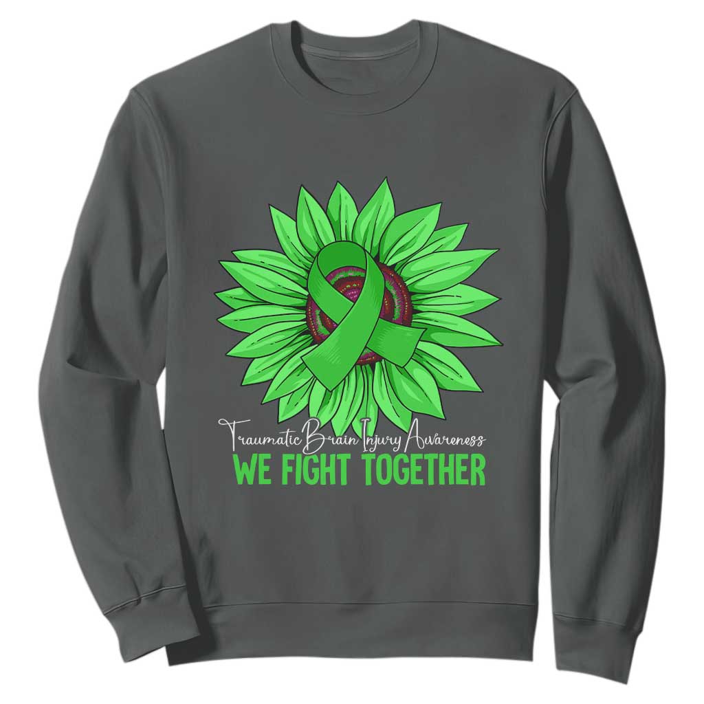 Traumatic Brain Injury Awareness Sweatshirt TBI We Fight Together Green Sunflower TS02 Dark Heather Print Your Wear