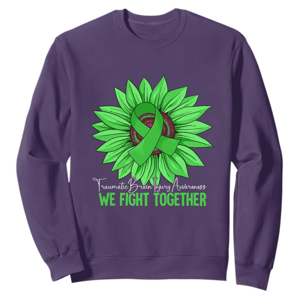 Traumatic Brain Injury Awareness Sweatshirt TBI We Fight Together Green Sunflower TS02 Purple Print Your Wear