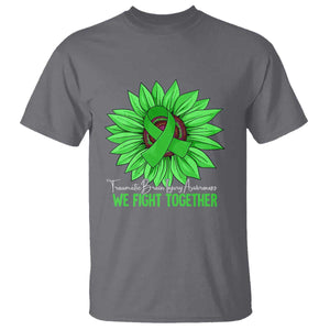 Traumatic Brain Injury Awareness T Shirt TBI We Fight Together Green Sunflower TS02 Charcoal Print Your Wear