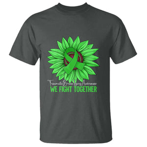 Traumatic Brain Injury Awareness T Shirt TBI We Fight Together Green Sunflower TS02 Dark Heather Print Your Wear