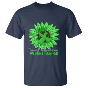 Traumatic Brain Injury Awareness T Shirt TBI We Fight Together Green Sunflower TS02 Navy Print Your Wear