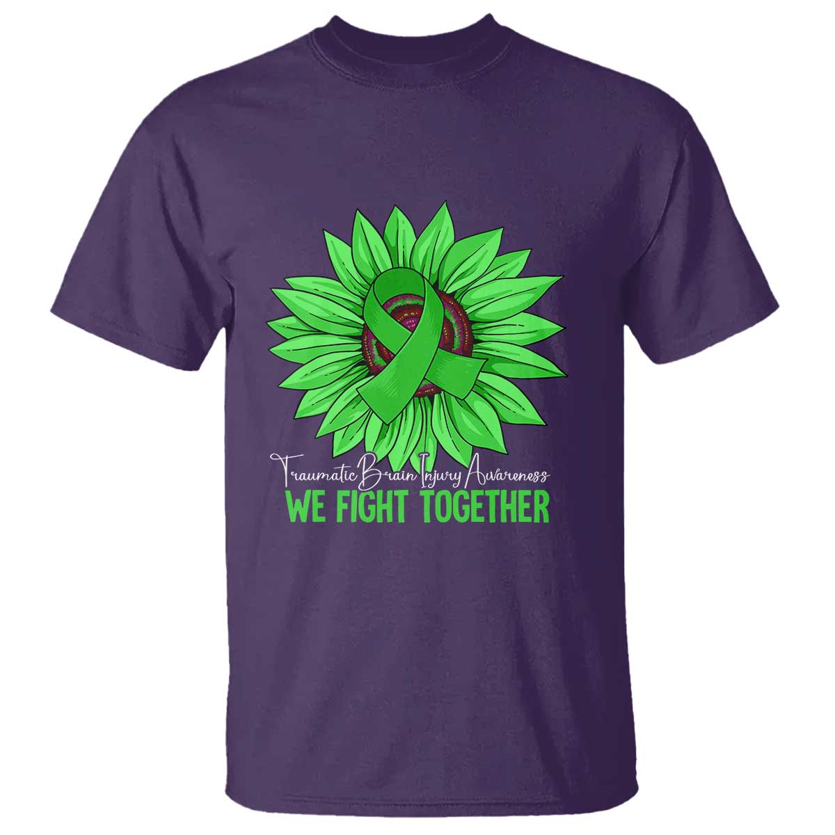 Traumatic Brain Injury Awareness T Shirt TBI We Fight Together Green Sunflower TS02 Purple Print Your Wear