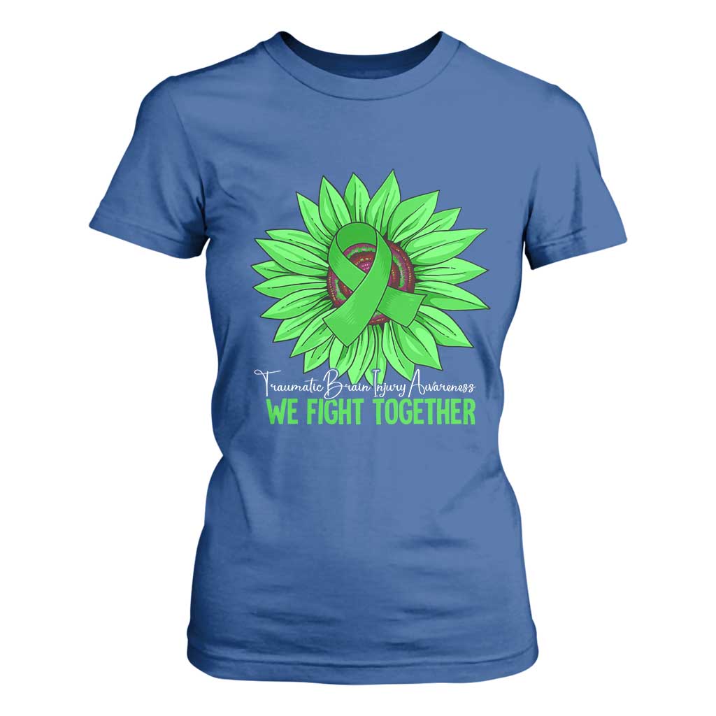 Traumatic Brain Injury Awareness T Shirt For Women TBI We Fight Together Green Sunflower TS02 Royal Blue Print Your Wear