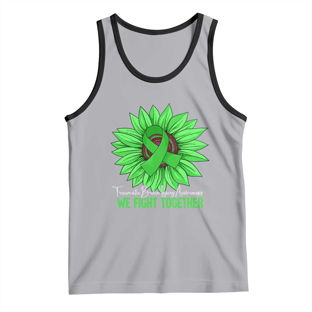 Traumatic Brain Injury Awareness Tank Top TBI We Fight Together Green Sunflower TS02 Athletic Heather Black Print Your Wear