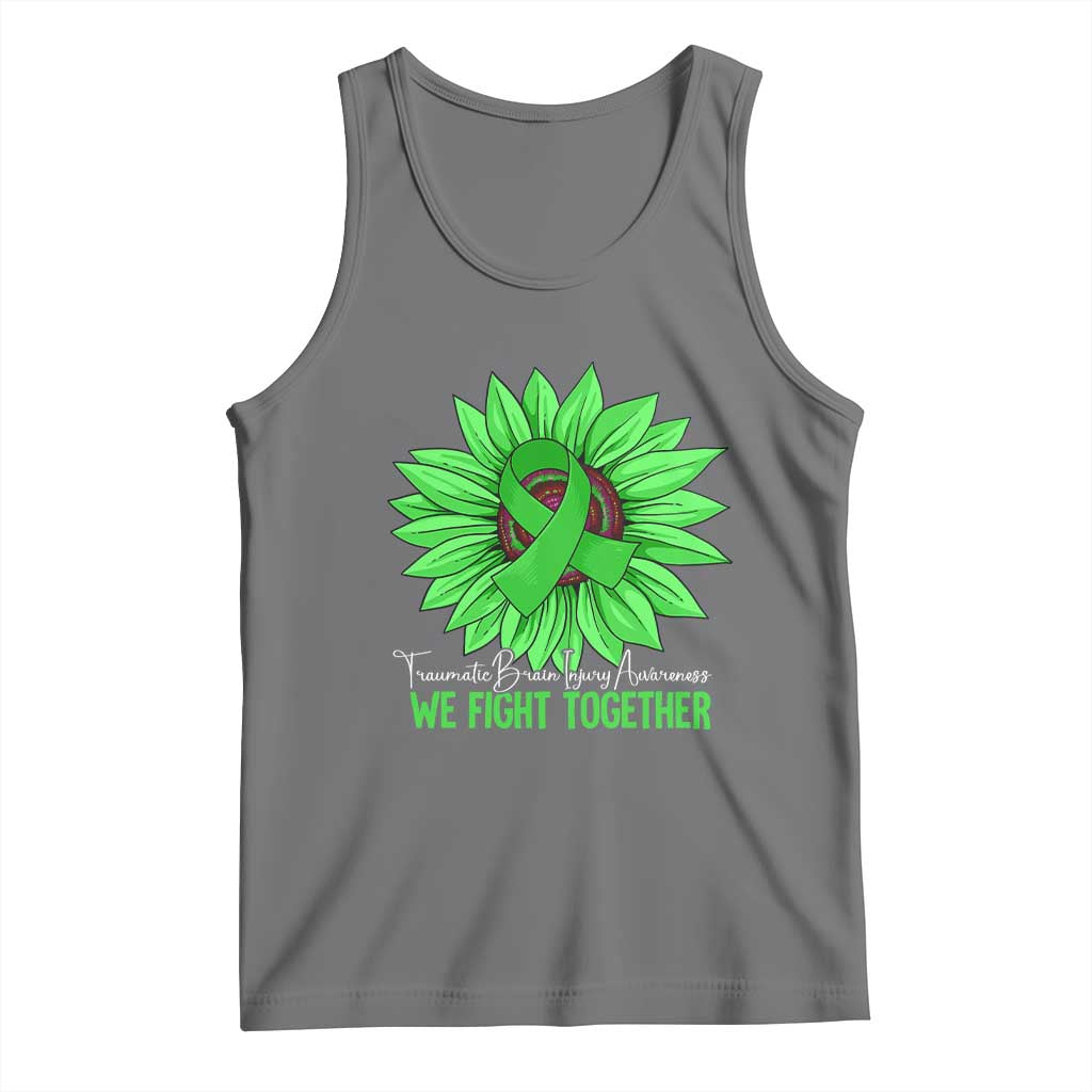 Traumatic Brain Injury Awareness Tank Top TBI We Fight Together Green Sunflower TS02 Black Heather Print Your Wear