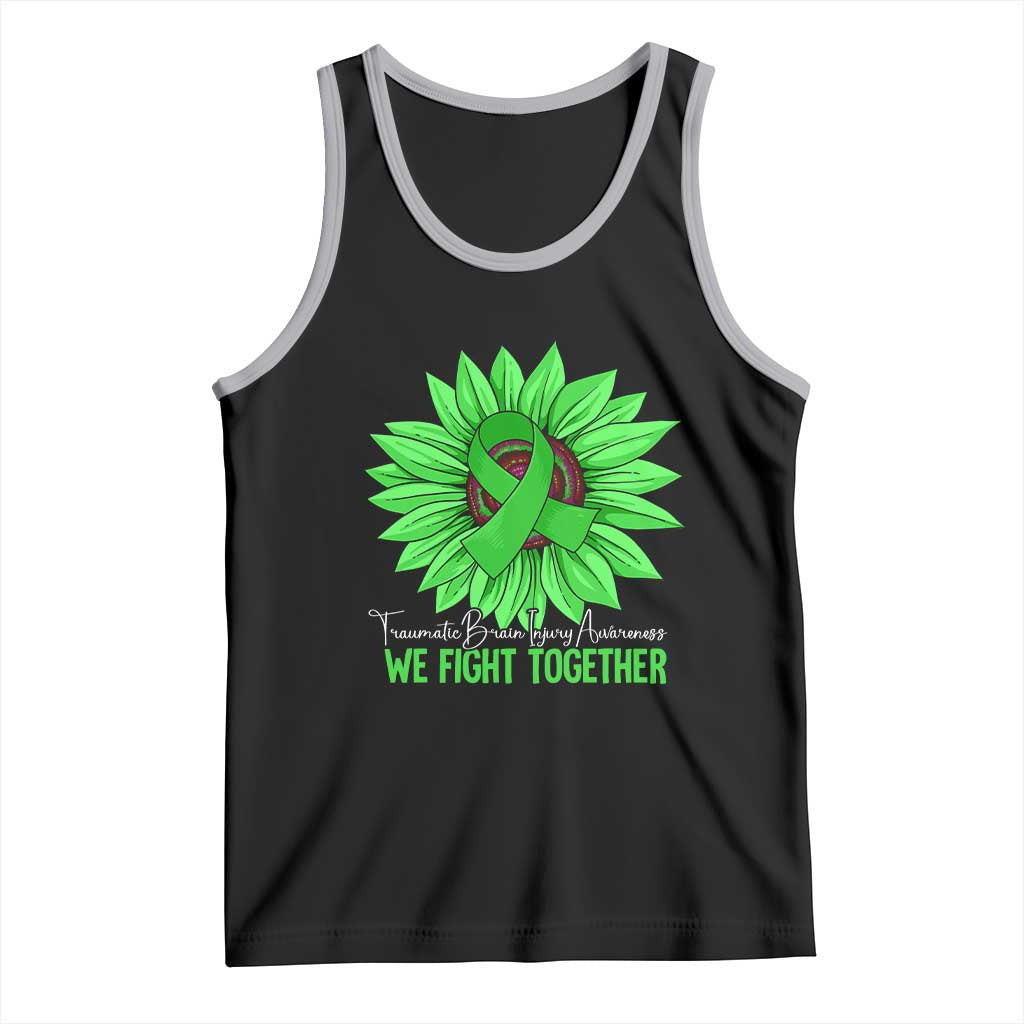 Traumatic Brain Injury Awareness Tank Top TBI We Fight Together Green Sunflower TS02 Black Athletic Heather Print Your Wear
