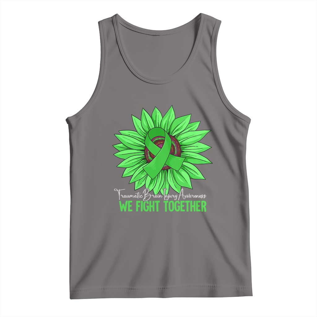 Traumatic Brain Injury Awareness Tank Top TBI We Fight Together Green Sunflower TS02 Deep Heather Print Your Wear