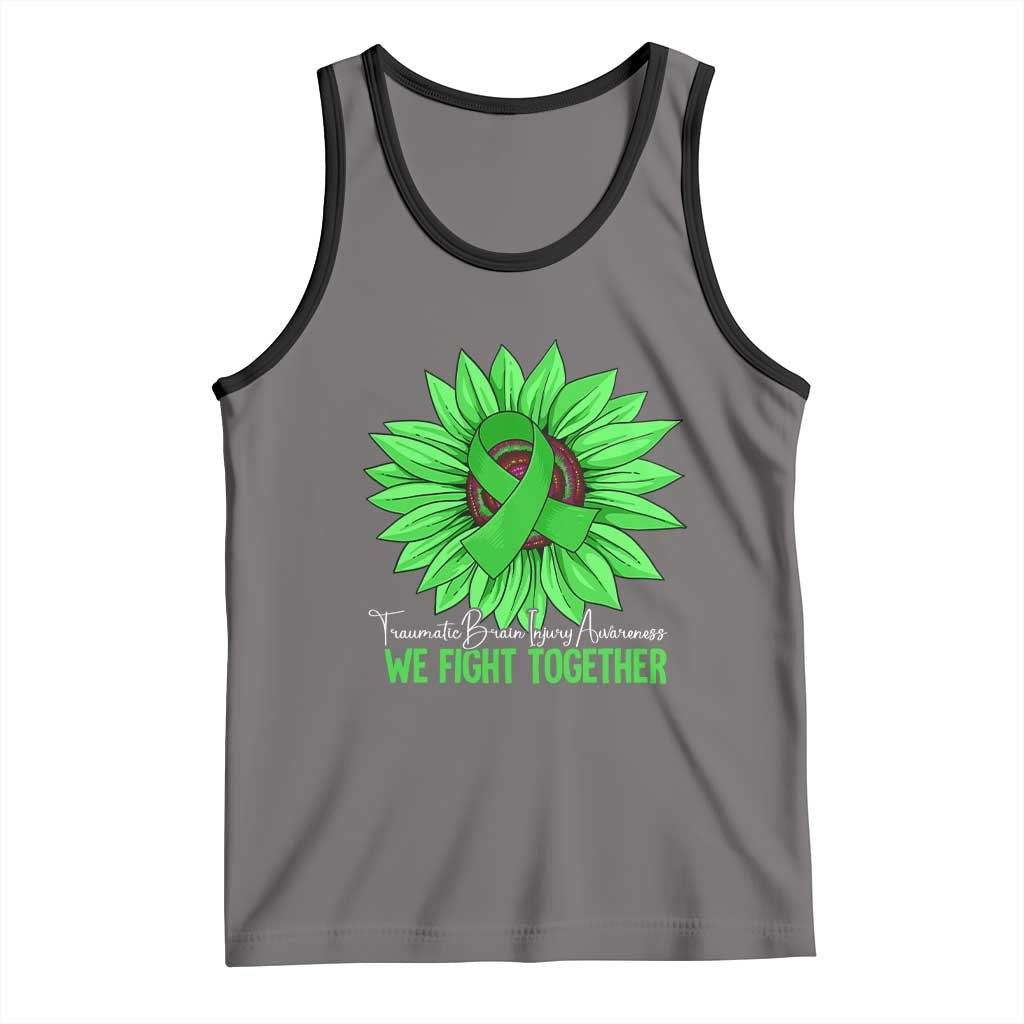 Traumatic Brain Injury Awareness Tank Top TBI We Fight Together Green Sunflower TS02 Deep Heather Black Print Your Wear