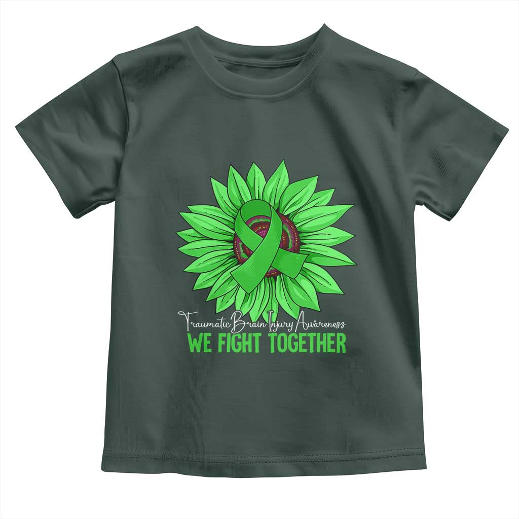 Traumatic Brain Injury Awareness Toddler T Shirt TBI We Fight Together Green Sunflower TS02 Dark Forest Green Print Your Wear