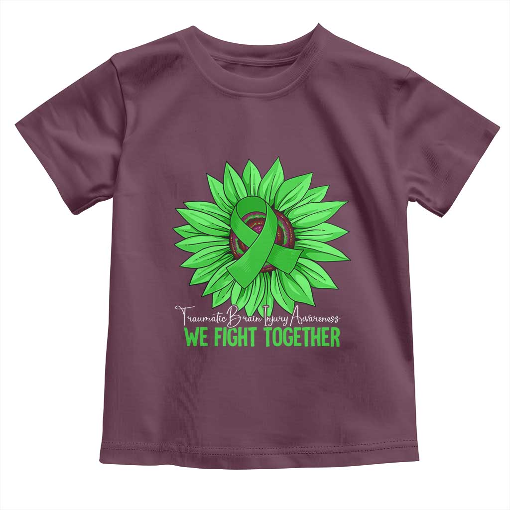 Traumatic Brain Injury Awareness Toddler T Shirt TBI We Fight Together Green Sunflower TS02 Maroon Print Your Wear