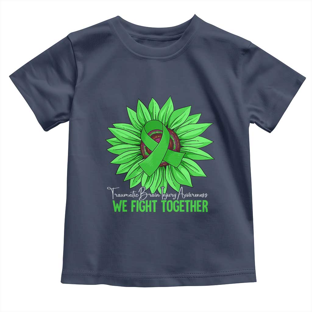 Traumatic Brain Injury Awareness Toddler T Shirt TBI We Fight Together Green Sunflower TS02 Navy Print Your Wear